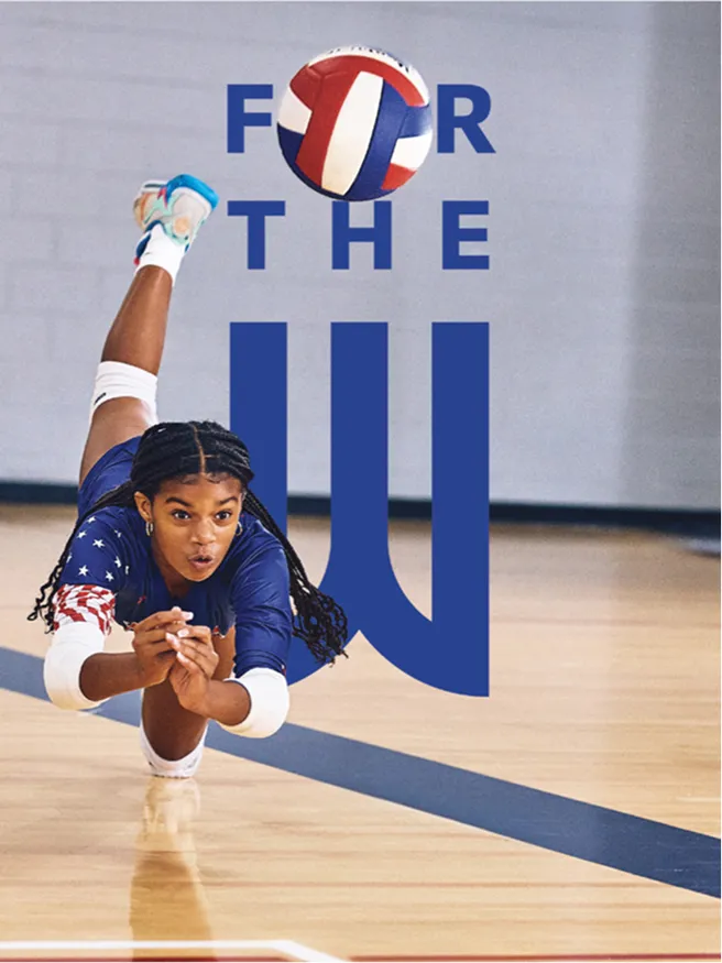 Key visual — a volleyball player diving for a dig, ball in place of the O in 'For'.
